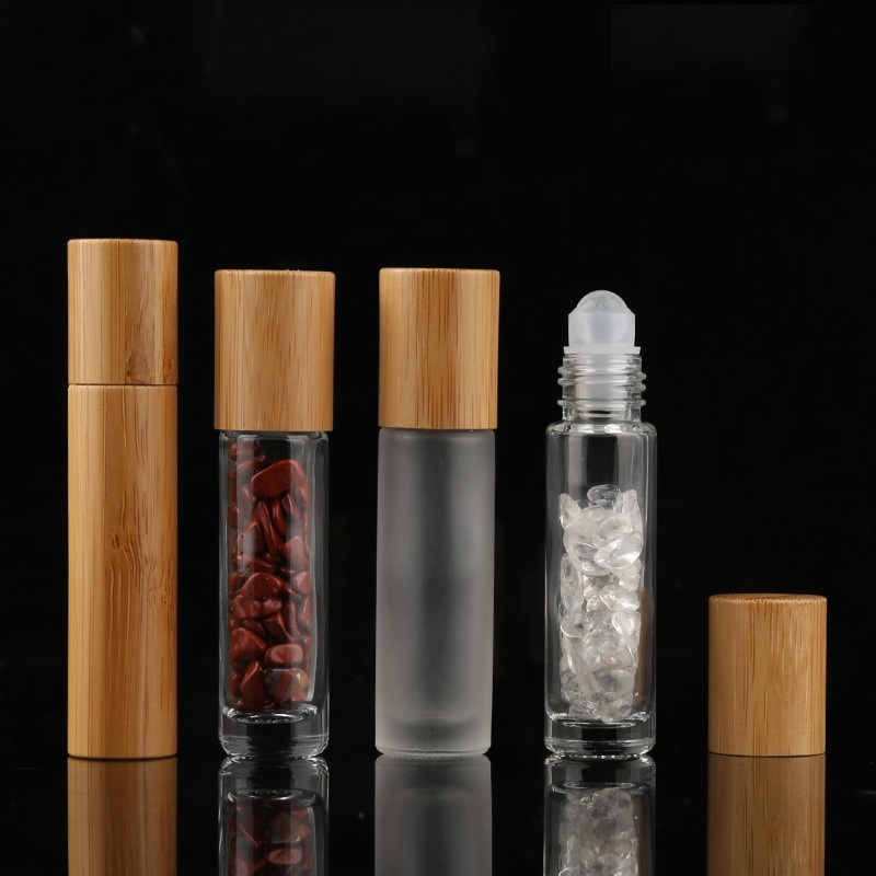 Hot Sale Luxury 10ML Frosted Roll On Essential Oil Bottle Glass With Bamboo Cap