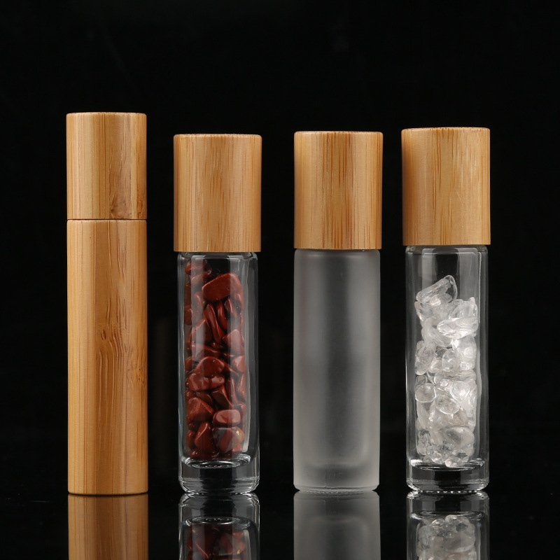 Hot Sale Luxury 10ML Frosted Roll On Essential Oil Bottle Glass With Bamboo Cap