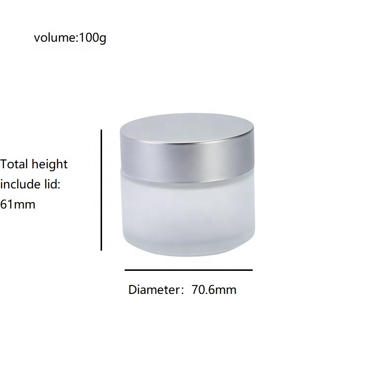 Hot Sale Luxury Cosmetic Round Glass Jar 100ml Frosted Glass Jar With Matte Silver Lid For Cream Packaging