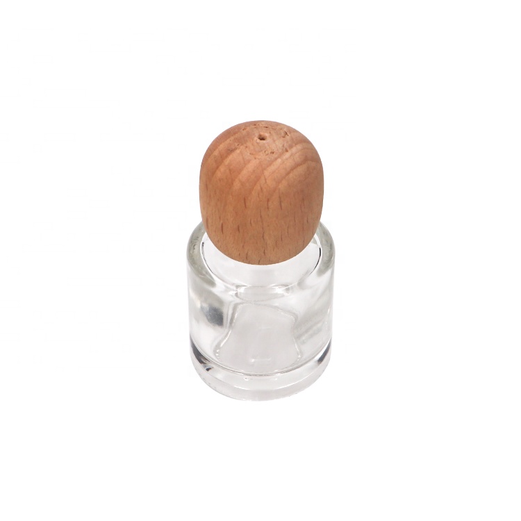Hot Sale Luxury Mini Round Clear Hanging Empty Bottle Car Perfume 8 ml With Wooden Cap