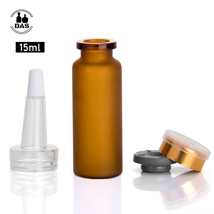 Hot Sale Medical Glass Bottle with Cap 15ml Frosted Amber Clear Ampoule Injection Penicillin Glass Bottle for pharma