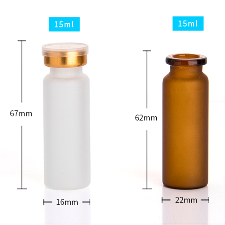 Hot Sale Medical Glass Bottle with Cap 15ml Frosted Amber Clear Ampoule Injection Penicillin Glass Bottle for pharma