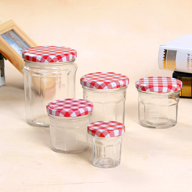 Hot Sale Multisize French Style Clear Glass Jar with Metal Lid for Honey Sauce Jam Used