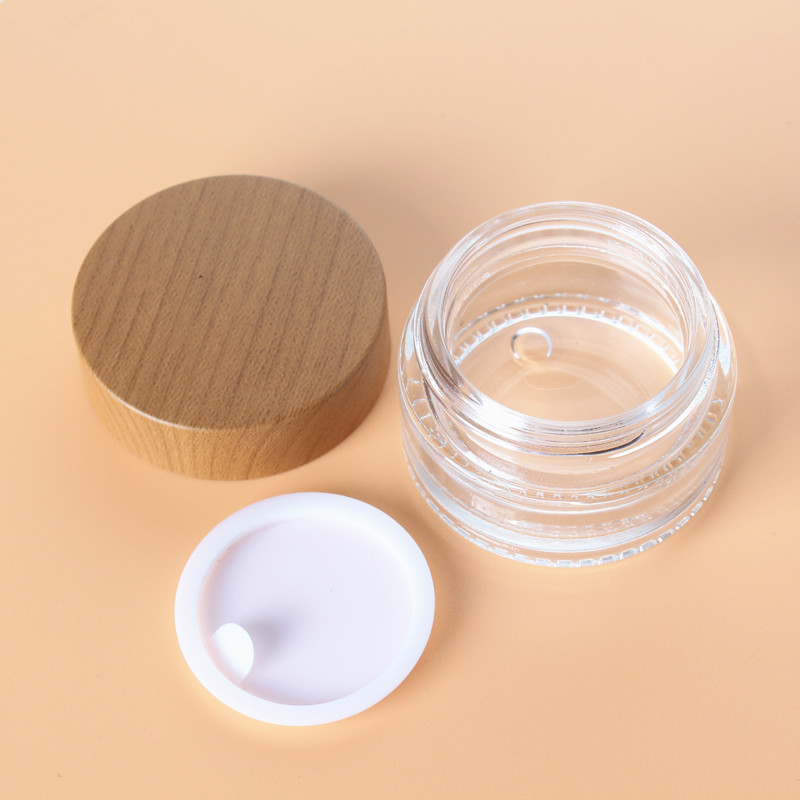 Hot Sale Personal Care Cream Cosmetic Container Round Shape Wood Grain Lid 20g Clear Color Empty Glass Jar