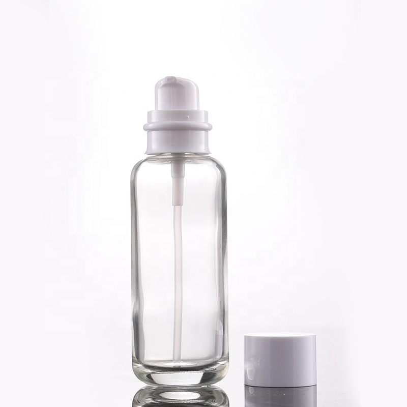 Hot Sale Round Shoulder Clear Cosmetic Glass Lotion Bottle 50g 50ml 110ml 130ml with Pump