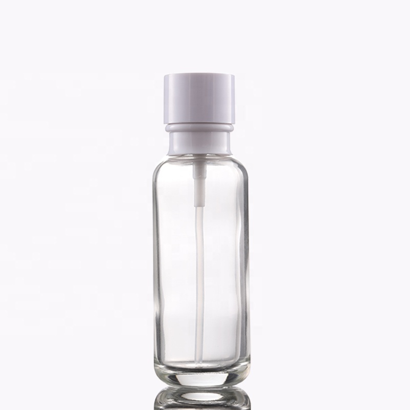 Hot Sale Round Shoulder Clear Cosmetic Glass Lotion Bottle 50g 50ml 110ml 130ml with Pump