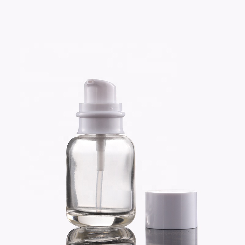 Hot Sale Round Shoulder Clear Cosmetic Glass Lotion Bottle 50g 50ml 110ml 130ml with Pump