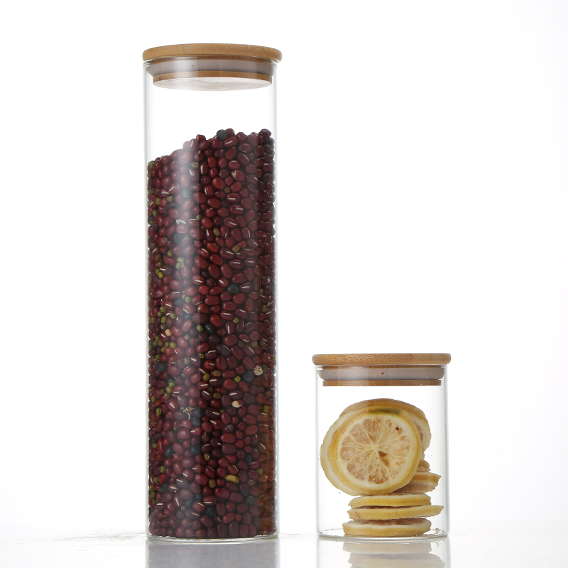 Hot Sale Spices Glass Jar Set Food Storage Jar Glass Storage Jars With Wooden Lids