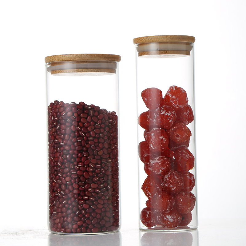 Hot Sale Spices Glass Jar Set Food Storage Jar Glass Storage Jars With Wooden Lids