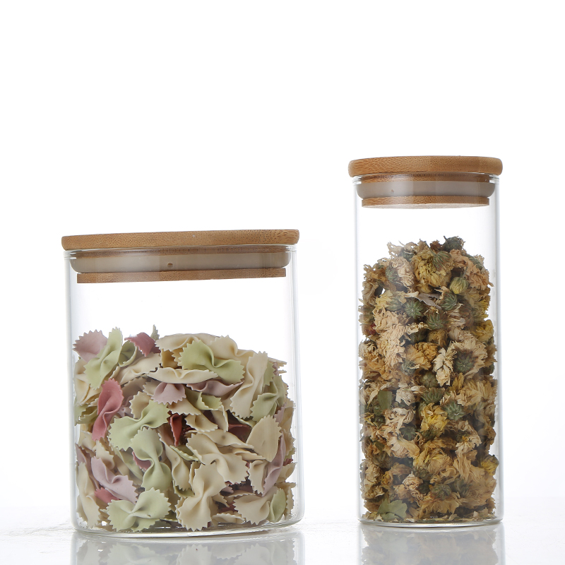 Hot Sale Spices Glass Jar Set Food Storage Jar Glass Storage Jars With Wooden Lids