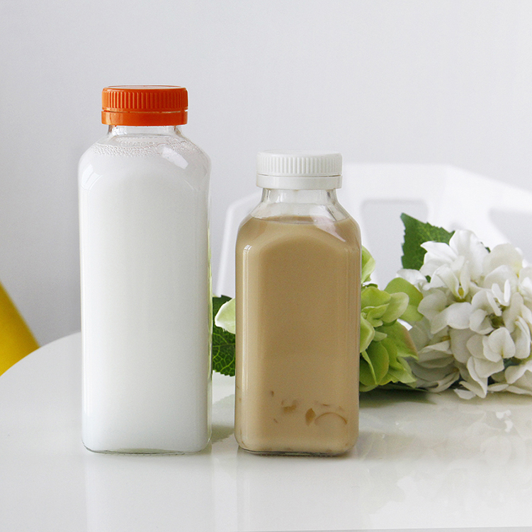 Hot Sale Square 250ml 500ml Tall Dairy Shoppe Milk Glass Bottle Vintage Style With Cap