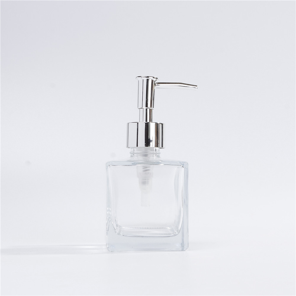 Hot Sale Square Cosmetic Liquid Pump Dispenser 250ml Glass Lotion Pump Bottles