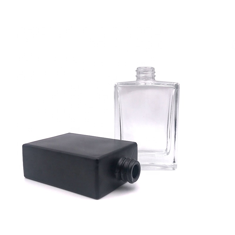 Hot Sale Square Rectangle Empty matte black 1oz 30ml Clear Perfume Glass Bottle with Square Crystal Cap