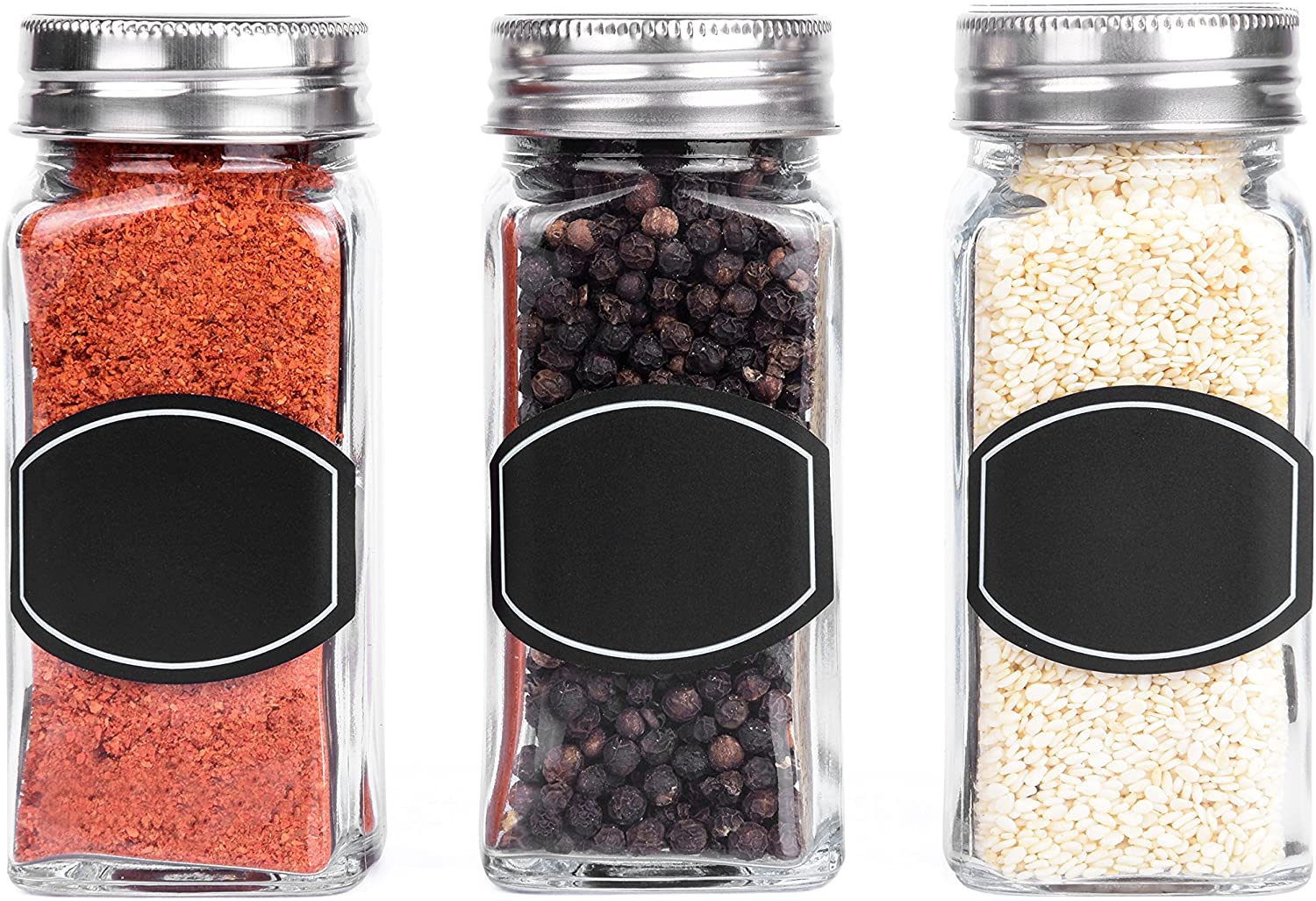 Hot Sale Square Shape 4oz Spice Glass Jar with Shaker Lids and Stainless Steel Lids