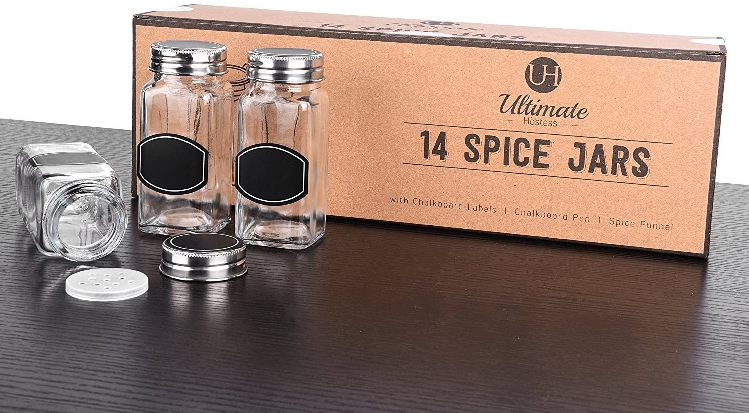 Hot Sale Square Shape 4oz Spice Glass Jar with Shaker Lids and Stainless Steel Lids
