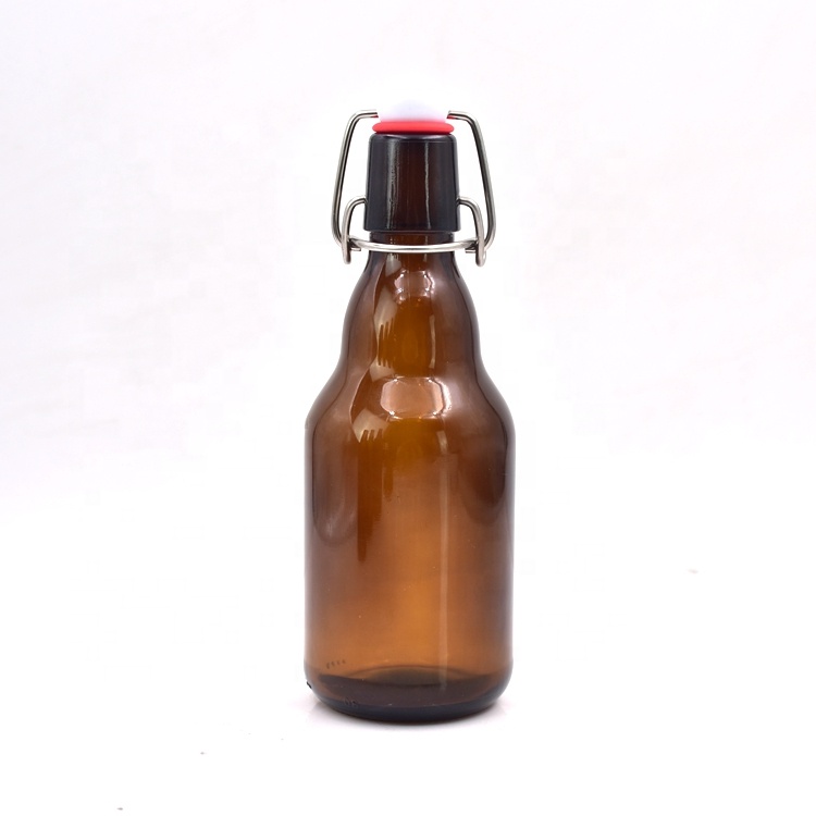 Hot Sale Stocked 330ml 12 oz Home Brewing Amber Kombucha Glass Beer Bottles with Airtight Wire Flip Swing Top Caps