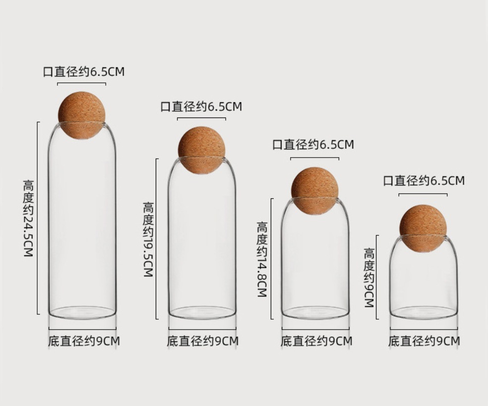 Hot Sale Storage Round High Borosilicate Home Good Hand Blown Glass Jar with Cork Round Ball