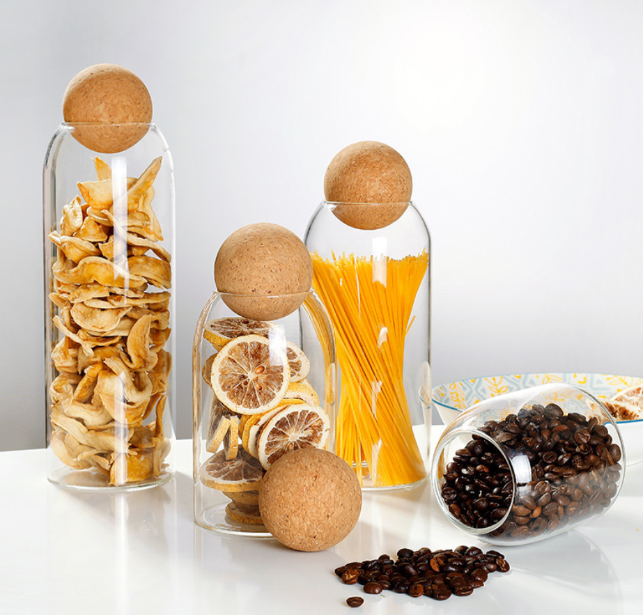 Hot Sale Storage Round High Borosilicate Home Good Hand Blown Glass Jar with Cork Round Ball