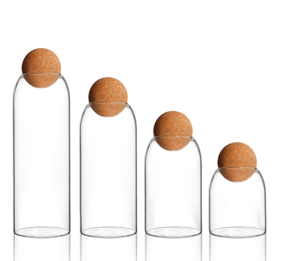 Hot Sale Storage Round High Borosilicate Home Good Hand Blown Glass Jar with Cork Round Ball