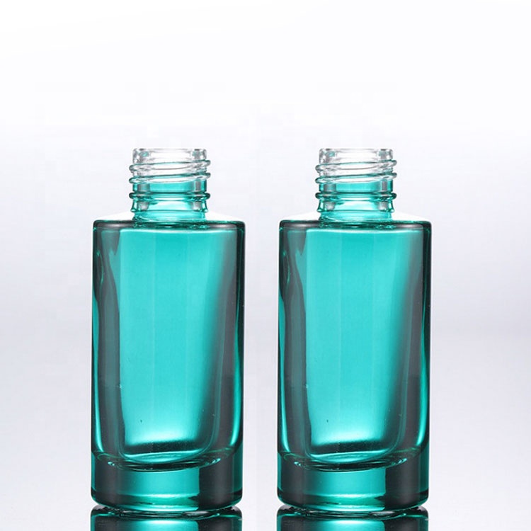 Hot Sale Turquoise Blue Flat Shoulder 30ml 50ml Dropper Glass Bottle