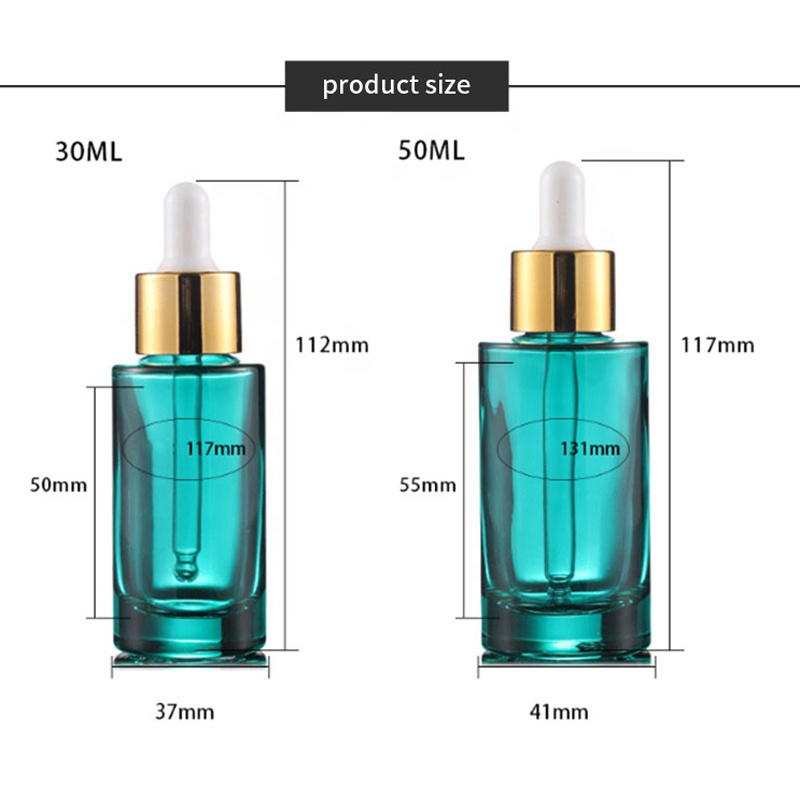 Hot Sale Turquoise Blue Flat Shoulder 30ml 50ml Dropper Glass Bottle