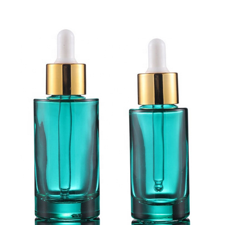 Hot Sale Turquoise Blue Flat Shoulder 30ml 50ml Dropper Glass Bottle