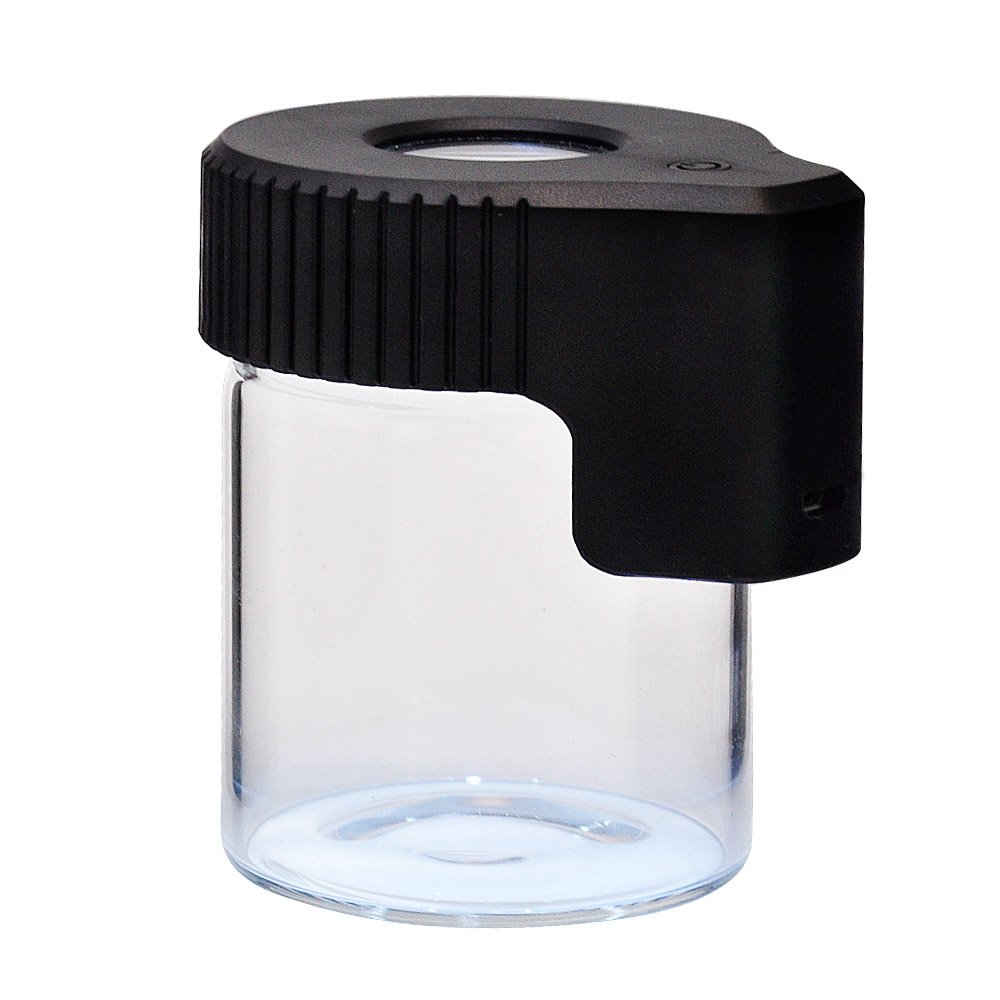 Hot Sale USB Charger Air Tight Storage Herb Stash Container Magnifying Mag Led Glass Weed Jar