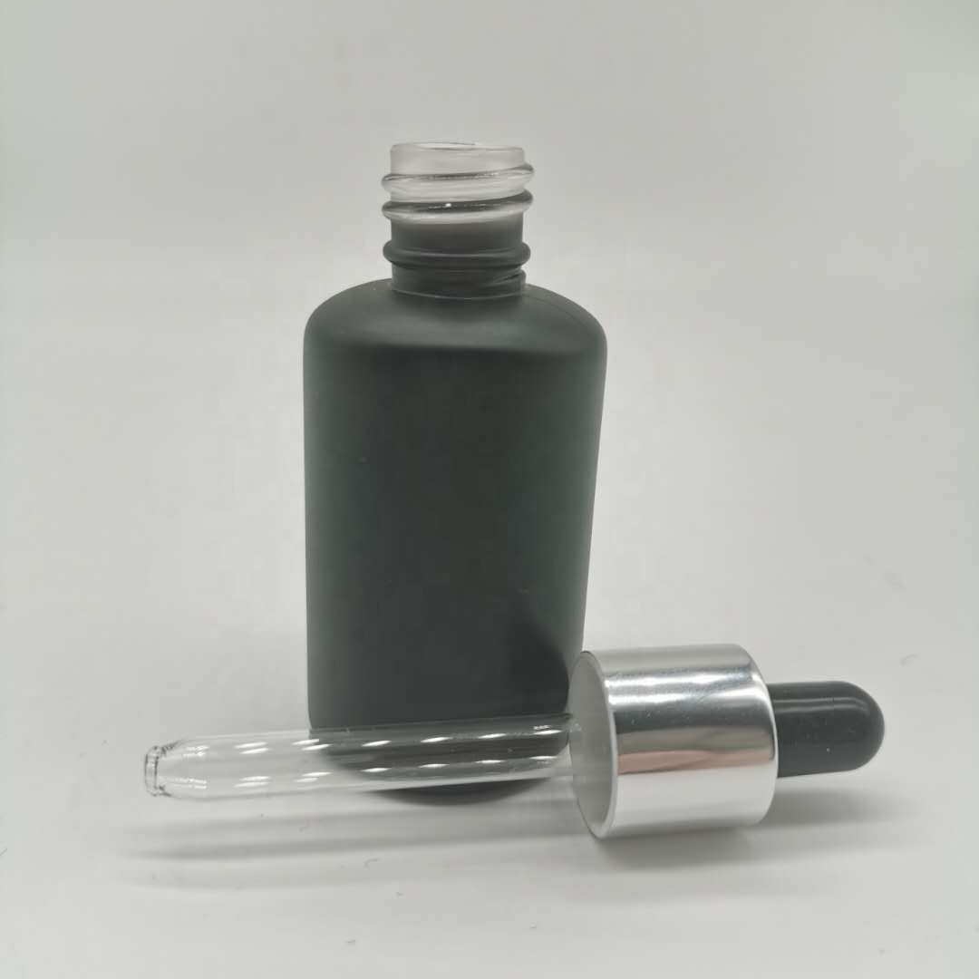 Hot Sale Wholesale Comestic Packaging Aluminum Dropper Empty 30ml Matt Black Glass Essential Oil Bottle