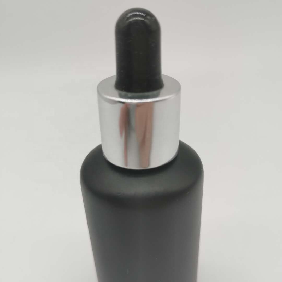 Hot Sale Wholesale Comestic Packaging Aluminum Dropper Empty 30ml Matt Black Glass Essential Oil Bottle
