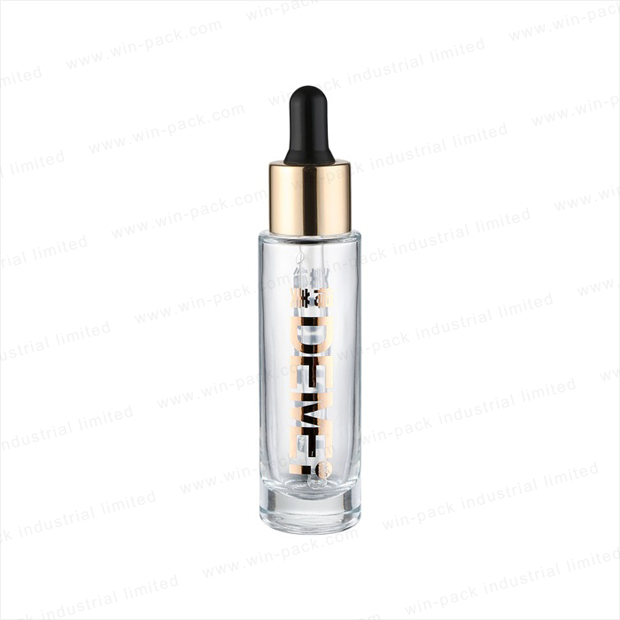 Hot Sale Winpack Simple Design Transparent Glass Bottle with Gold Aluminum Dropper 30ml 50ml