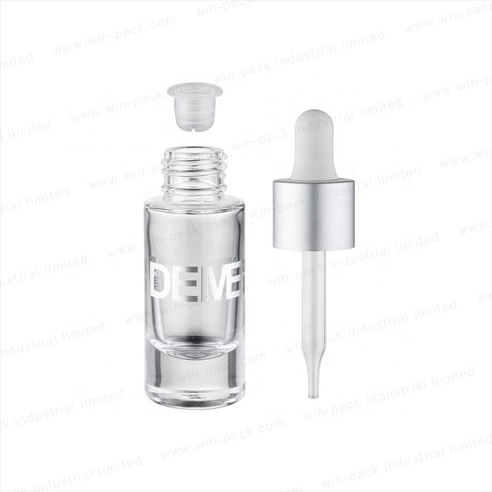 Hot Sale Winpack Simple Design Transparent Glass Bottle with Gold Aluminum Dropper 30ml 50ml