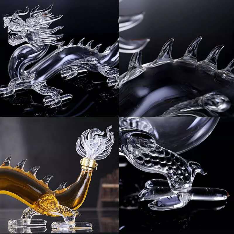 Hot Sale Zodiac Animal Shape Glass Hand Made Dragon Liquor Bottle / Dragon Decanter for Whiskey Brandy