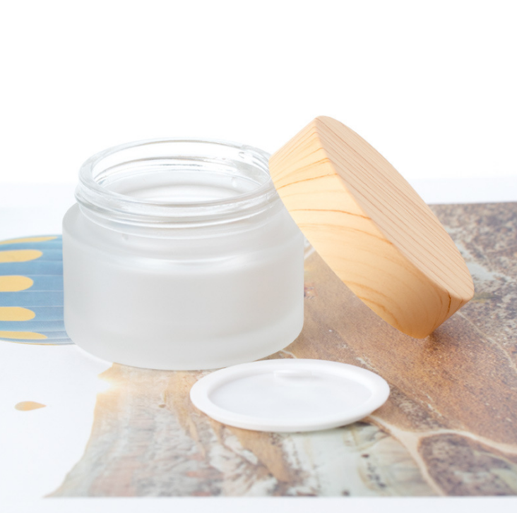 Hot Sale cosmetic jar wooden lid cosmetic glass jar custom cosmetic jar
