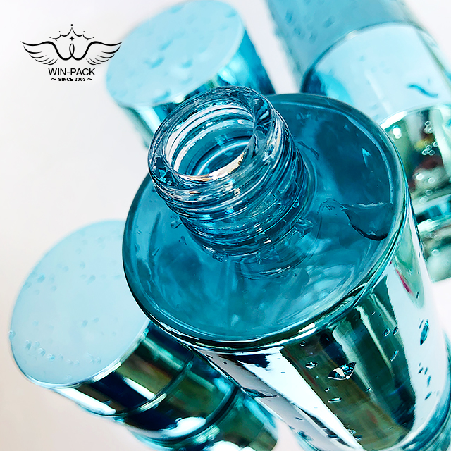 Hot Sale glass lotion packing bottle aluminum cap transparent blue color of bottle and jar in 40ml 130ml with high quality