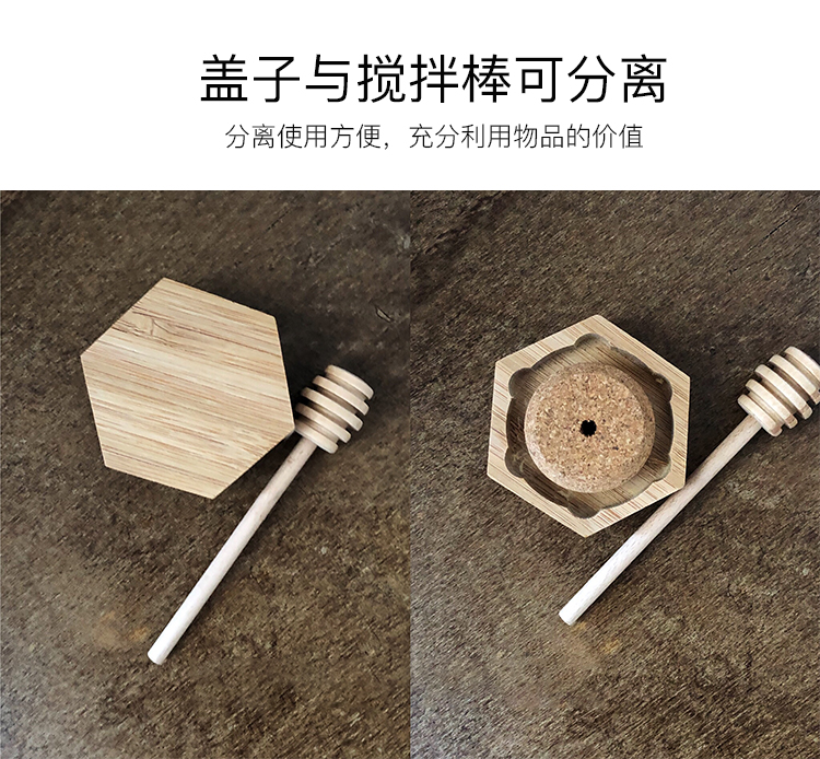 Hot Sales 220ml 380ml Hexagonal Honey Glass Jar with a Wooden Lid and Spoon