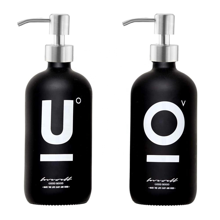 Hot Sales 8oz 16oz Matte Black Glass Boston Bottle with 304 Stainless Steel Pump for Lotion Shampoo Soap
