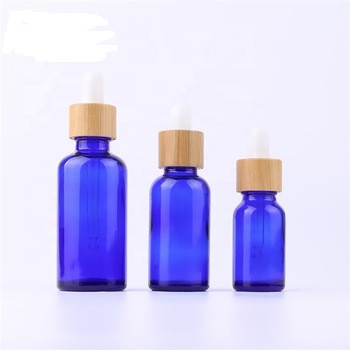 Hot Sales Blue Essential Perfume Bottle Bamboo Hair Essential Oil Dropper Frosted Glass Bottles