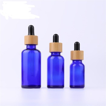 Hot Sales Blue Essential Perfume Bottle Bamboo Hair Essential Oil Dropper Frosted Glass Bottles