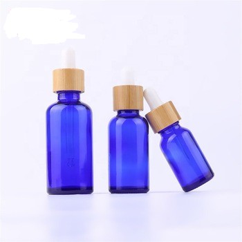 Hot Sales Blue Essential Perfume Bottle Bamboo Hair Essential Oil Dropper Frosted Glass Bottles