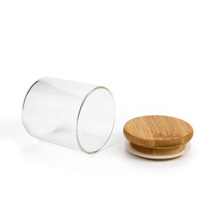 Hot Sales Borosilicate Airtight Glass Bottles Clear Round Storage Food Glass Container Jars with Wooden Lids