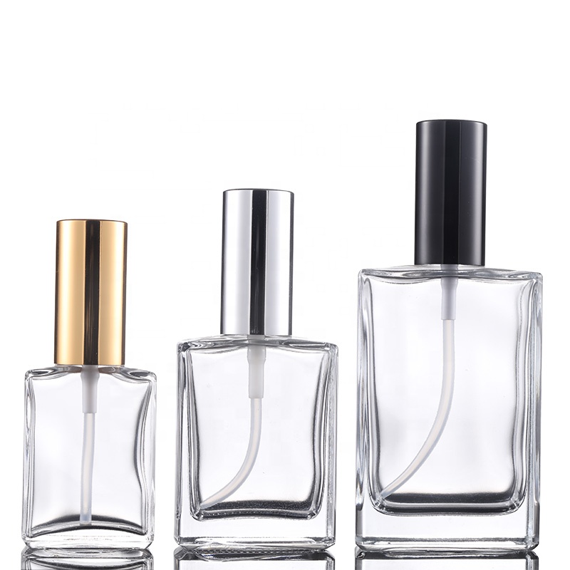 Hot Sales Custom Cosmetic Empty Square Perfume Refillable Bottle 30ml Custom Spray Pump Perfume Glass Bottle