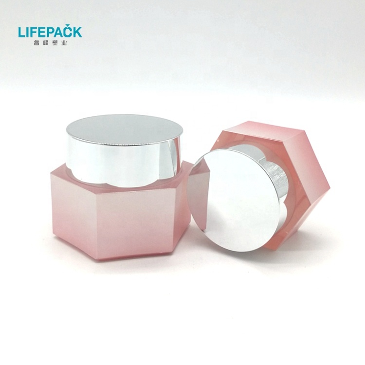 Hot Sales Eco Friendly Plastic Beauty Pink Hexagonal Cosmetic Containers Acrylic Jar 30g For Face Cream