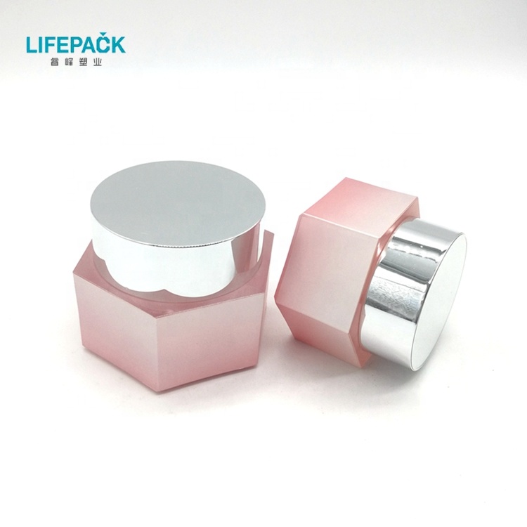 Hot Sales Eco Friendly Plastic Beauty Pink Hexagonal Cosmetic Containers Acrylic Jar 30g For Face Cream