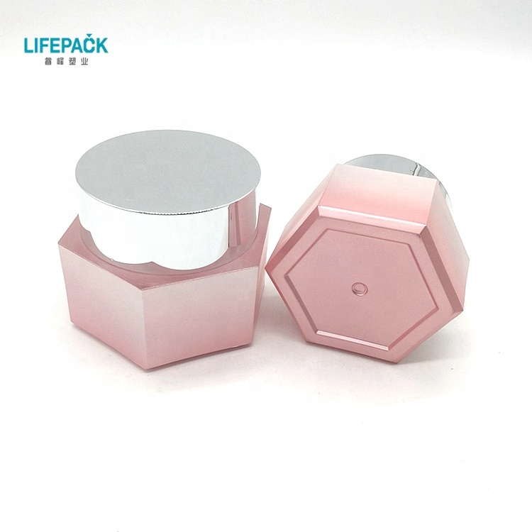Hot Sales Eco Friendly Plastic Beauty Pink Hexagonal Cosmetic Containers Acrylic Jar 30g For Face Cream