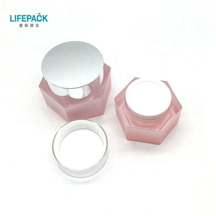 Hot Sales Eco Friendly Plastic Beauty Pink Hexagonal Cosmetic Containers Acrylic Jar 30g For Face Cream