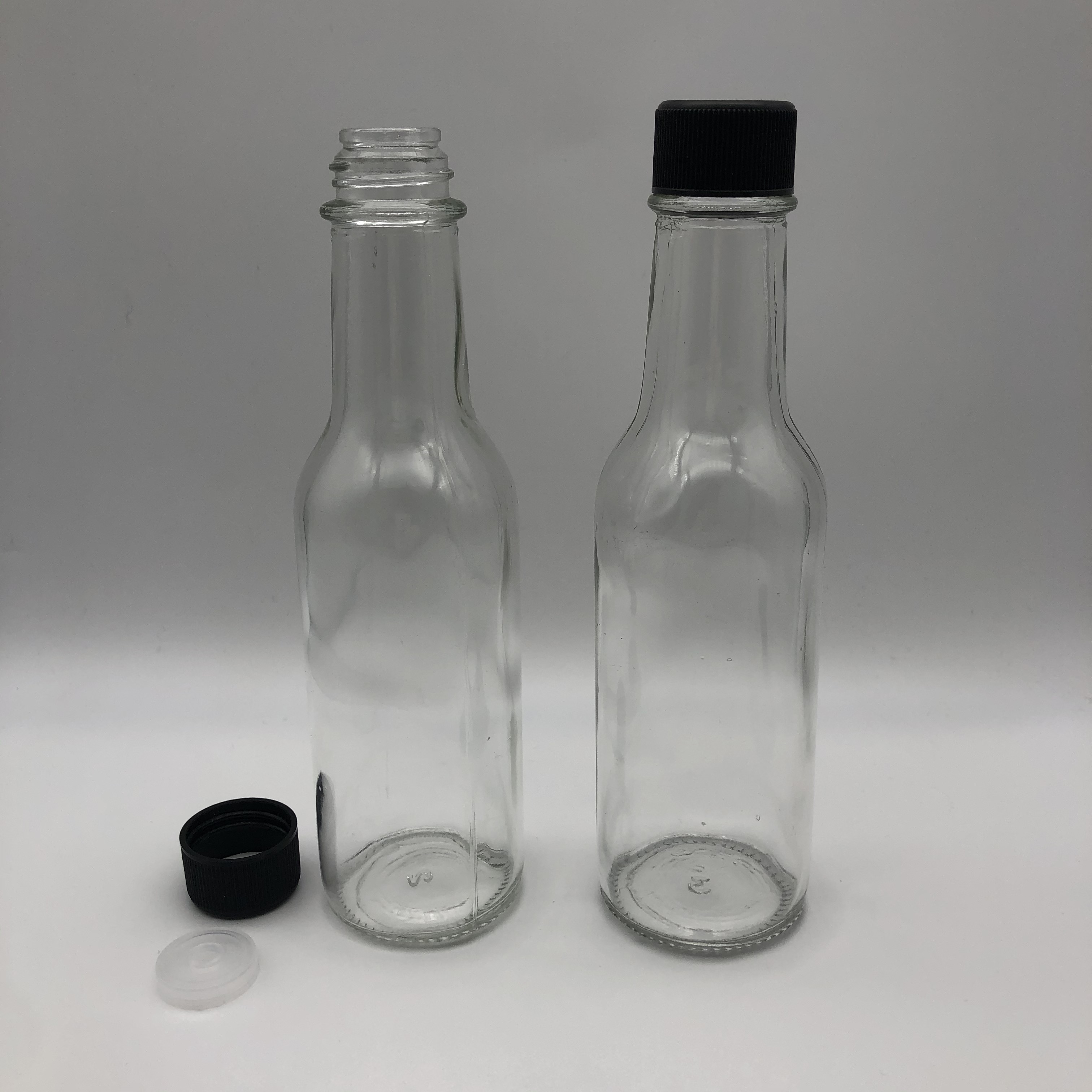Hot Sauce Bottles with Black Caps & Shrink Bands, 5 Oz