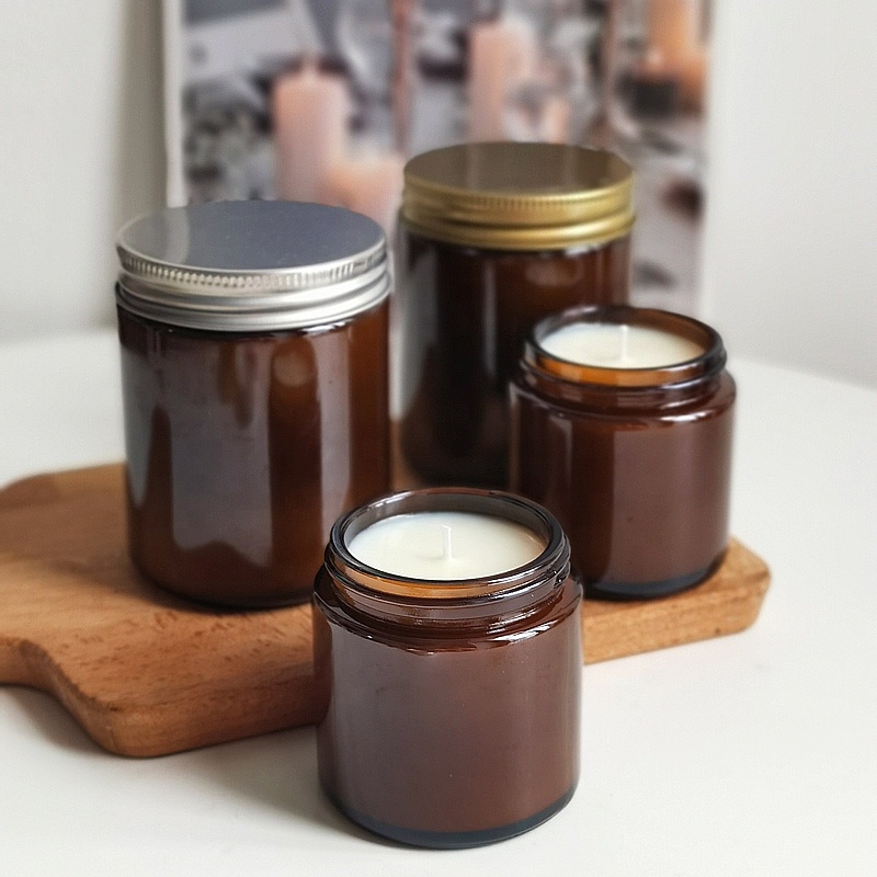 Hot Sell 100ml 250ml Amber Cylindrical Glass Jar For Scented Candle