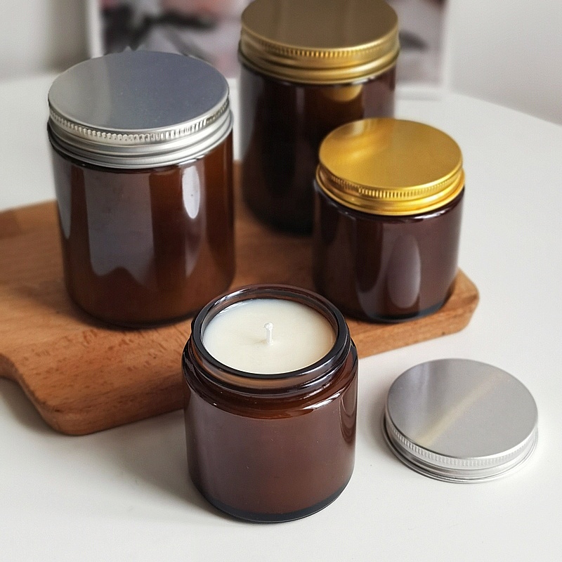 Hot Sell 100ml 250ml Amber Cylindrical Glass Jar For Scented Candle