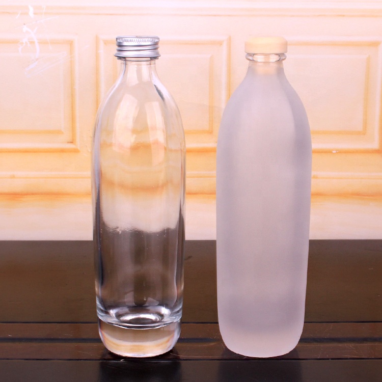 Hot Sell 350ml 500ml Empty Frost Glass wine water bottle for juice with Polymer Stopper