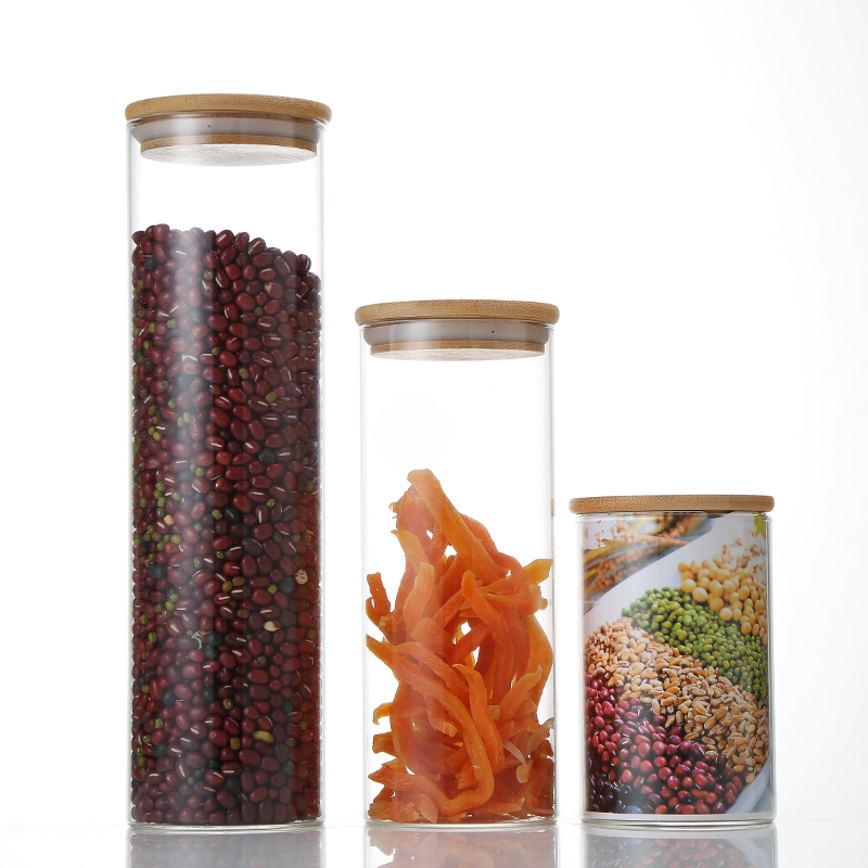 Hot Sell Borosilicate Glass Storage Jars Set Candy With Airtight Bamboo Lids